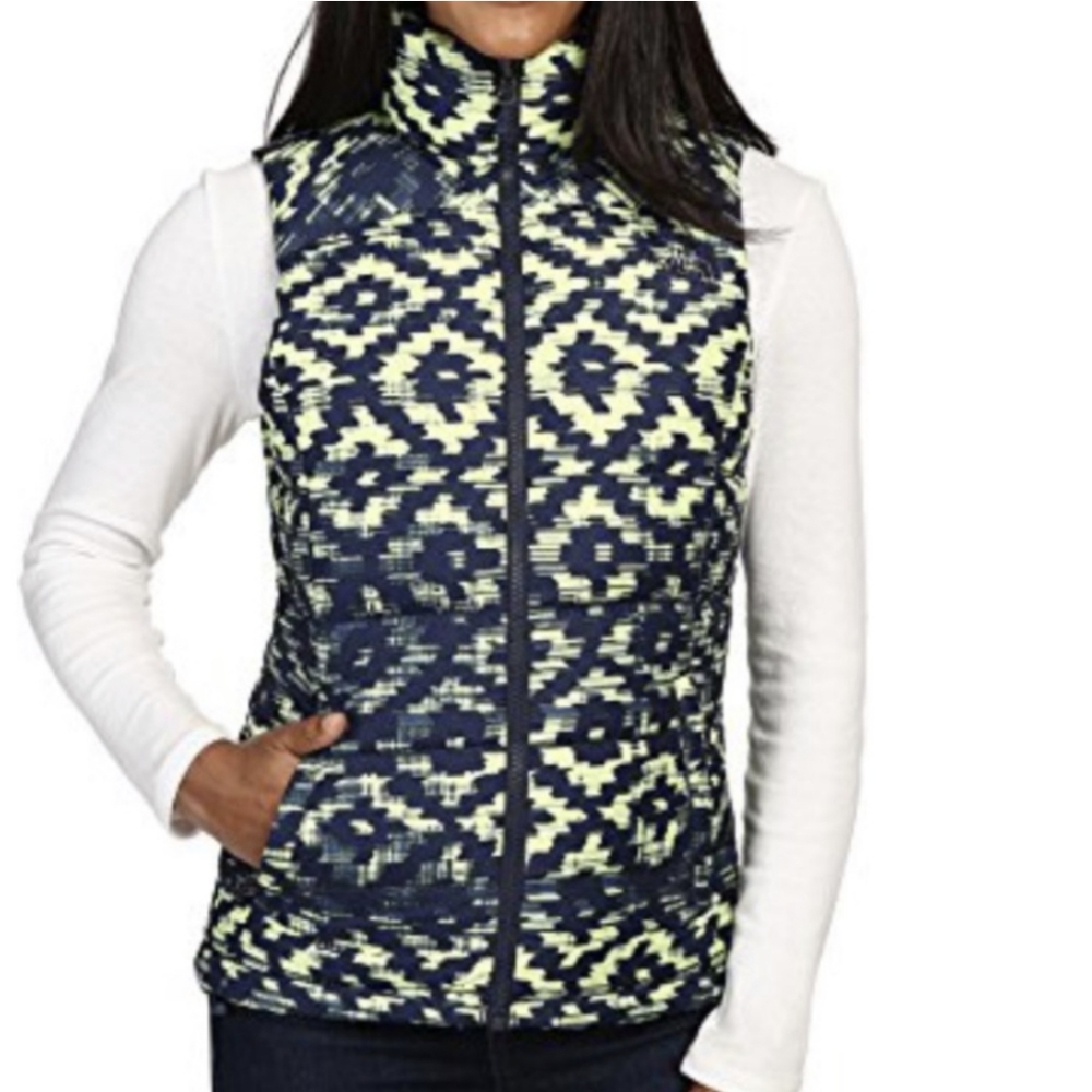 The North Face Women's Blue and Yellow Patterned Vest